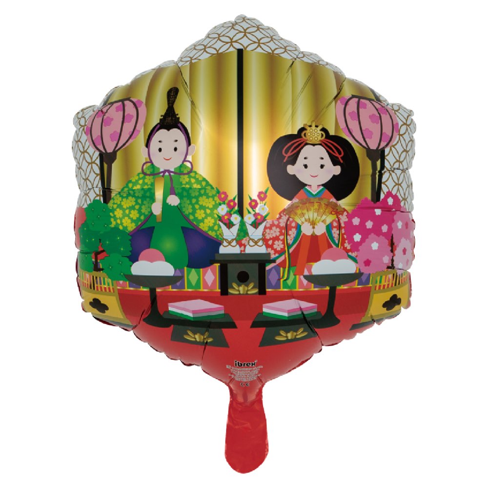 節句 飾り付け 1か月浮遊 Ibrexバルーン 14インチ楽しいひなまつりパッケージ入 六角形 W28cm×H31cm 0201513701 1セット(5袋入)