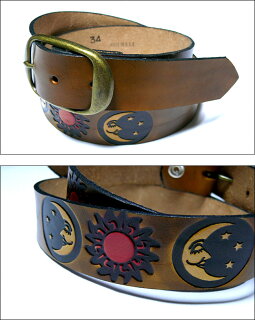 エンボスレザーベルト(太陽と月)【BRACKNEYLEATHERWORKS-ブラックニーレザーワークス】squ5307-25-Z-星柄星空スターUSAアメリカ製本革本皮メンズユニセックス【RCP】