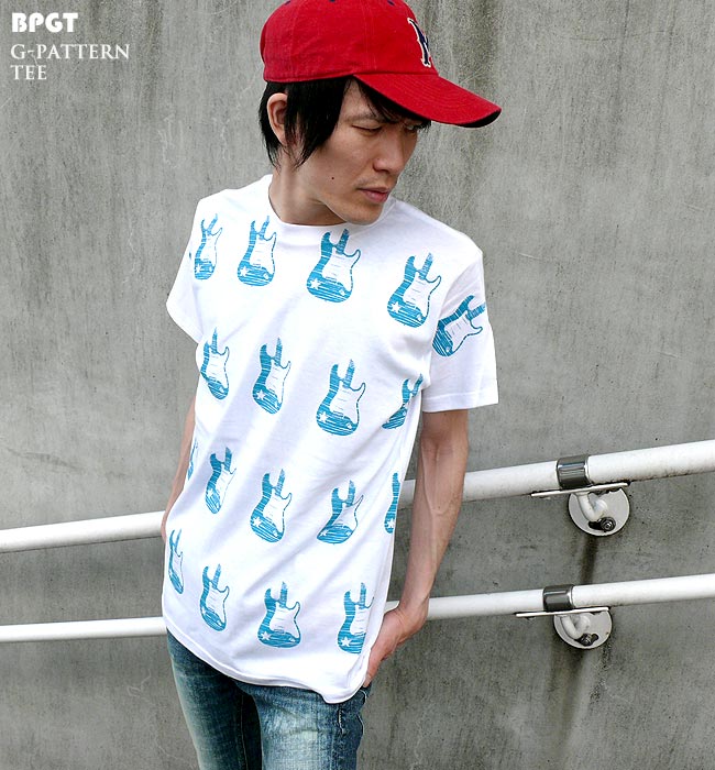 G-Pattern（ギター柄） Tシャツ - sp077tee -Z- 半袖tee ロックTシャツ Guitar 総柄 オリジナル メンズ レディース ユニセックス ストリート かっこかわいい おしゃれ 大きめサイズ ホワイト グリーン 白緑色 綿100% オリジナルブランド【RCP】