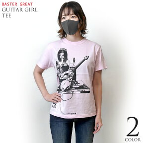 ギターガール Tシャツ (ライトピンク) - baster great - bg003tee-lp -F- 桃色 半袖tee ギタリスト ロックTシャツ ガールズバンド かっこかわいい イラスト プリント メンズ レディース 大きいサイズ コットン綿100％ バスターグレード【RCP】