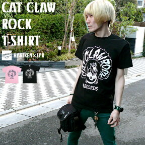 CAT CLAW ROCK（キャット クロー ロック）Tシャツ -HARIKEN ハリケン×LPR har016tee -Z- 半袖 ネコ ねこ 子猫 レコード ロックTシャツ ブラック ピンク ピーチ 黒桃色 コラボ バンド メンズ レディース ユニセックス かっこかわいい オリジナルブランド【RCP】