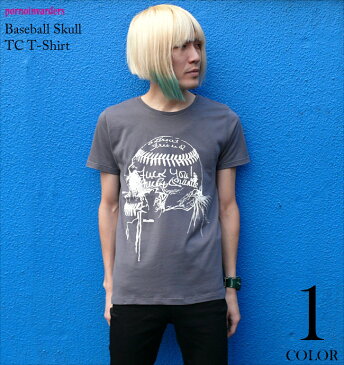 Baseball Skull (ベイスボールスカル) TC Tシャツ -pornoinvarders-pi004tc-Z完- 野球 パンク ロックTシャツ ドクロ パンクス カットソー グレー 半袖 メンズ レディース ユニセックス ストリート バックプリント【RCP】