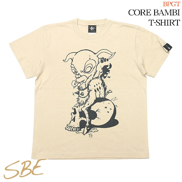 Character - コアバンビ Tシャツ (サンドベージュ) sp002tee-sbe -X- 半袖 子鹿 ばんび スカル ドクロ ハードコア ロックTシャツ イラストプリント アメカジ カジュアル オリジナルブランド メンズ レディース ユニセックス かっこいい コットン綿100%【RCP】