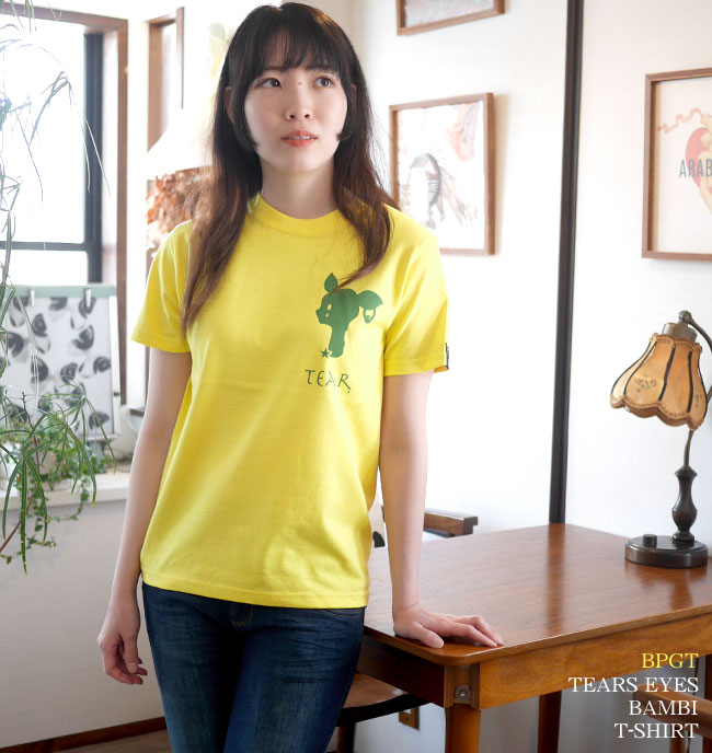 涙目バンビ(TEAR) Tシャツ (イエロー) sp065tee-ye -X- 半袖 黄色 ワンポイント ロゴマーク BAMBI 子鹿 こじか おしゃれ かわいい 可愛い オリジナルブランド メンズ レディース ユニセックス アメカジ カジュアル コットン100％ 春夏秋服コーデ