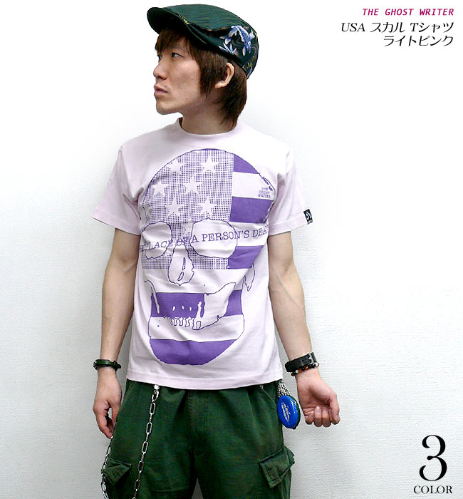 USA スカル ライトピンクTシャツ -The Ghost Writer tgw019tee -X- 半袖 桃色 パンクロックTシャツ ドクロ 髑髏柄 アメリカ メッセージ アメカジ カジュアル かっこいい メンズ レディース ユニセックスブランド おしゃれ コットン綿100%【RCP】