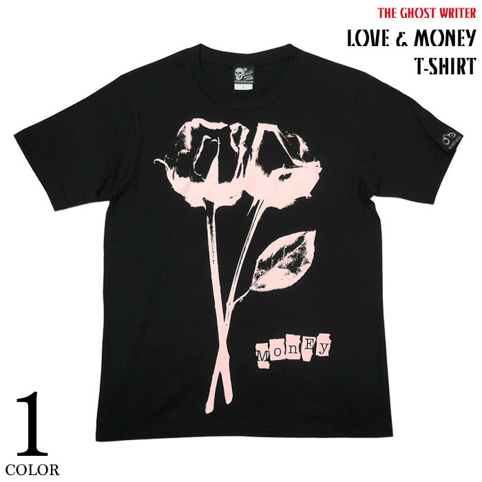 Love & Money (ラブ＆マネー) Tシャツ (ブラック) - The Ghost Writer tgw021tee-bk -F- 半袖 黒色 バラ 薔薇 花柄 PUNKROCK パンクロックTシャツ パンクス パンキッシュ かっこいい メンズ レディース 男女兼用 オリジナルブランド プリントTee