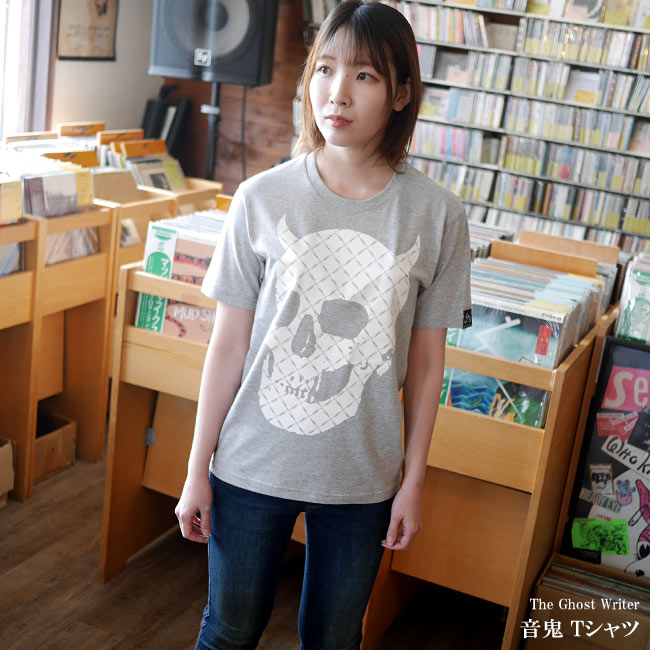 音鬼 Tシャツ (ミックスグレー) - The Ghost Writer tgw036tee-mgy -F- 半袖 スカル ドクロ ガイコツ 骸骨 ギター柄 パンクロックTシャツ バンドTシャツ メンズ レディース おしゃれ かっこいい グラフィック オリジナルブランド 大きいサイズ