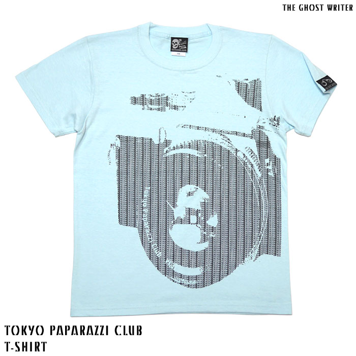 Tokyo Paparazzi Club Tシャツ (ライトブルー) -The Ghost Writer tgw008tee-lb -F- 半袖 水色 カメラ レンズ NEWS 報道 メディア メッセージ パパラッチ フォト グラフィックデザイン カジュアル メンズ レディース 男女兼用 大きいサイズ コットン綿100%