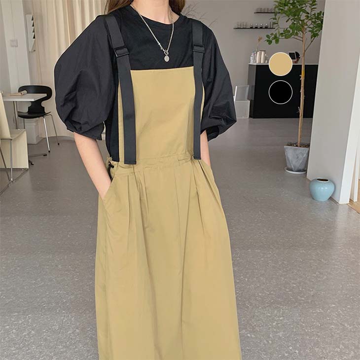 【スーパーSALE×全品半額クーポン】サロペット ワンピース スカンツ サスペンダー パフ袖 可愛い ベーシック ガーリー シンプル 抜け感 デート 女子会 おしゃれ レディース プチプラ 韓国ファッション【leswp302-051】【予約販売：15-20日】【メール便送料無料】メ込2のサムネイル