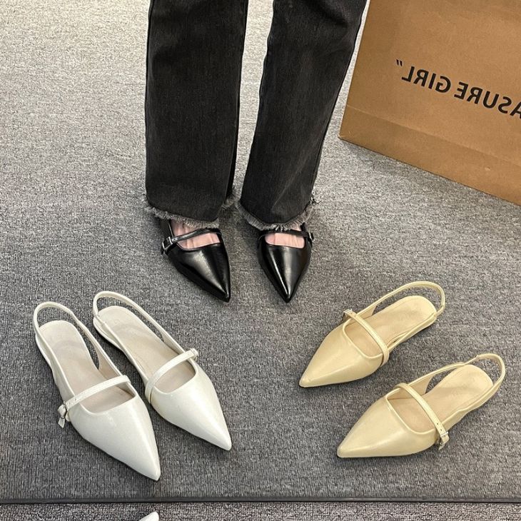 【スーパーSALE★全品半額クーポン】ポインテッドトゥ ローヒール パンプス 靴 フラット ぺたんこ PU きれいめ 痛くない 歩きやすい 履きやすい ガーリー シンプル お洒落 レディース 大人 韓国ファッション【k3-gl350】【予約販売：15-20日】【送料無料】宅込