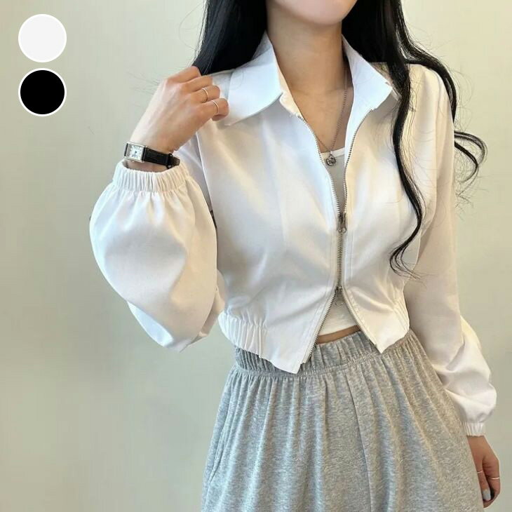 【スーパーSALE★全品半額クーポン】アウター Wジップ ジャケット ドロスト クロップド ショート丈 ブルゾン カジュアル 長袖 レディース 韓国ファッション 【24aw-it46】【予約販売：15-20日】【送料無料】宅込のサムネイル
