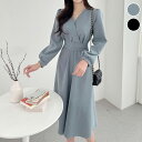 【半額クーポン対象】ウエストマーク カシュクール ワンピース ミモレ丈 パフスリーブ 長袖 無地 シンプル オフィス デート 春 おすすめ レディース オシャレ...