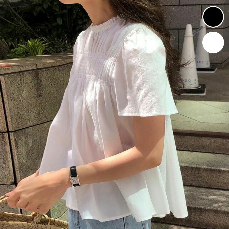 【全品半額クーポン配布中】スタンドカラープリーツブラウス プリーツ ブラウス シャツ シンプル ナチュラル おすすめ レディース オシャレ トレンド 人気 プチプラ 韓国ファッション【3987-fx1】【予約販売：15-20日】【送料無料】メ込2