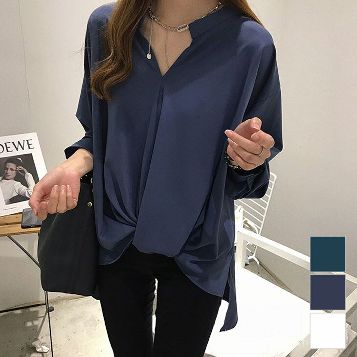 【春応援×半額クーポン対象】スキッパー襟 ブラウス 裾タック 長袖 無地 スリット入り シャツ トップス レディース 【lestp302-183】【20営業日で発送予定】【メール便送料無料】のサムネイル