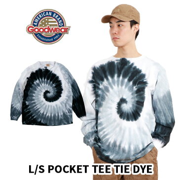 ★SALE★返品交換不可★GOODWEAR グッドウェアL/S POCKET TEE TIE DYE ロングスリーブ クルーネック ポケットティー タイダイ【アメリカ製】ヘビーウェイトコットン ロンティー ポケT 長袖 Tシャツ