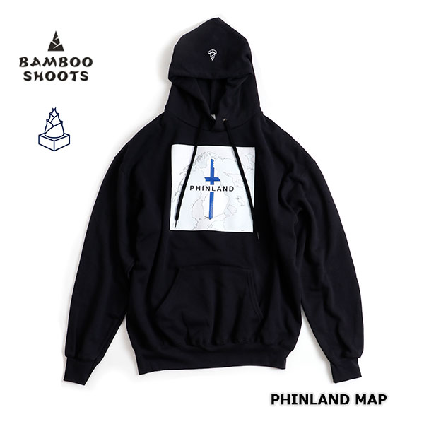 ★SALE40％OFF★BAMBOO SHOOTS バンブーシュート PHINLAND MAP (HOODED SWEAT SHIRT) フィンランド マップ フーデッドスウェットシャツ P220301 BLACK S/M/L