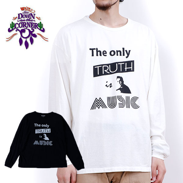 楽天BAMBOO VilleDOWN ON THE CORNER ダウンオンザコーナー L/S COTTON HEMP TEE MUSIC ロングスリーブ コットン ヘンプ ティ ミュージック Tシャツ プリントTEE M/L/XL 全2色 白 黒【返品交換不可】【PTUP】