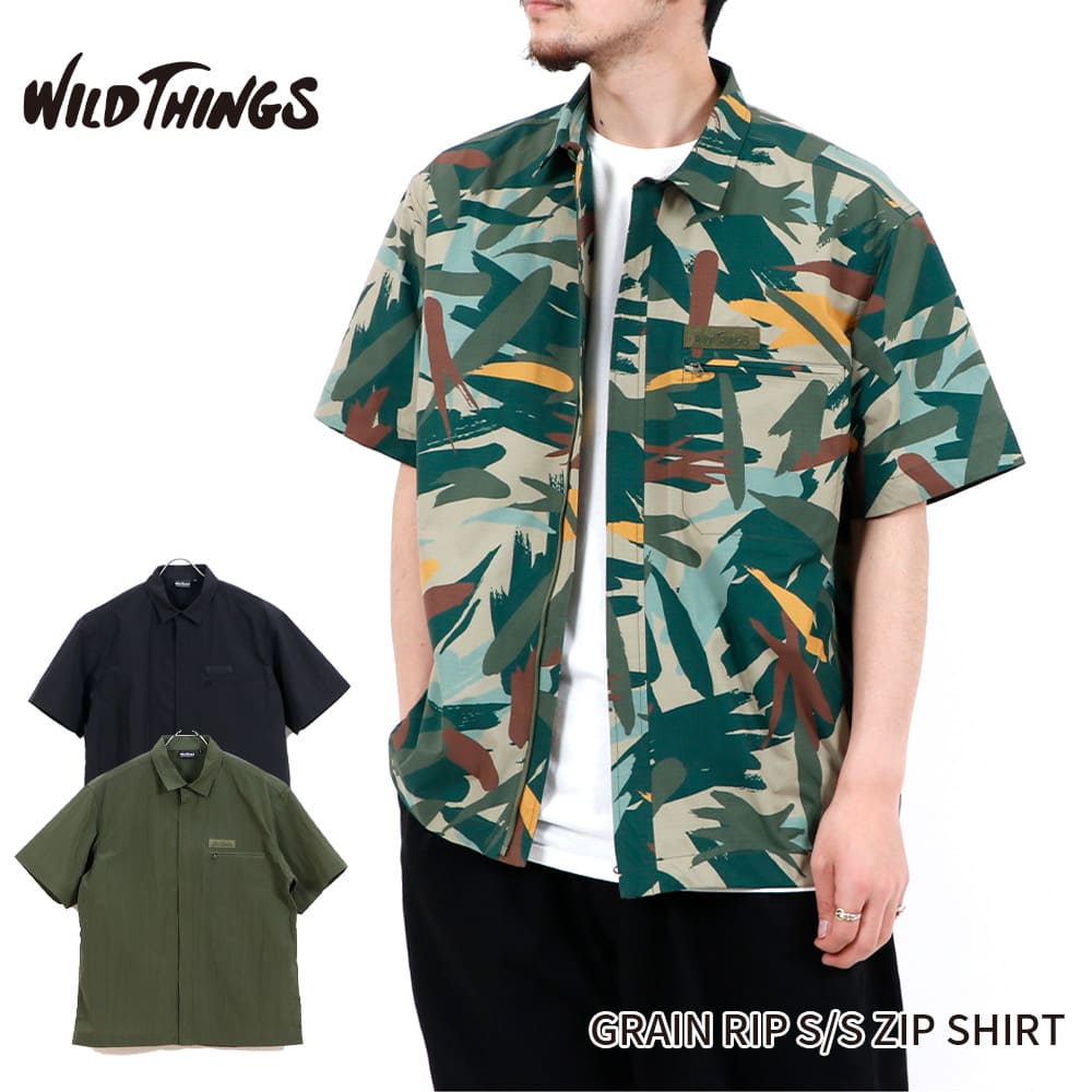 ★SALE40％OFF★WILDTHINGS ワイルドシングス GRAIN RIP S/S ZIP SHIRT グレインリップ ショートスリーブジップシャツ メンズ M/L/XL 全3色 【返品交換不可】【PTUP】