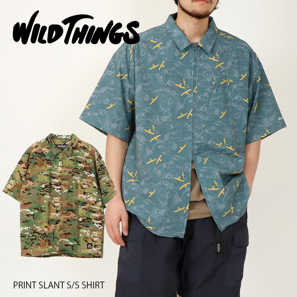 WILDTHINGS ワイルドシングス PRINT SLANT S/S SHIRT プリント スラント ショートスリーブシャツ 半袖 シャツ メンズ 24春夏 WT24035AD M/L CAMO/CLIMBER【PTUP】