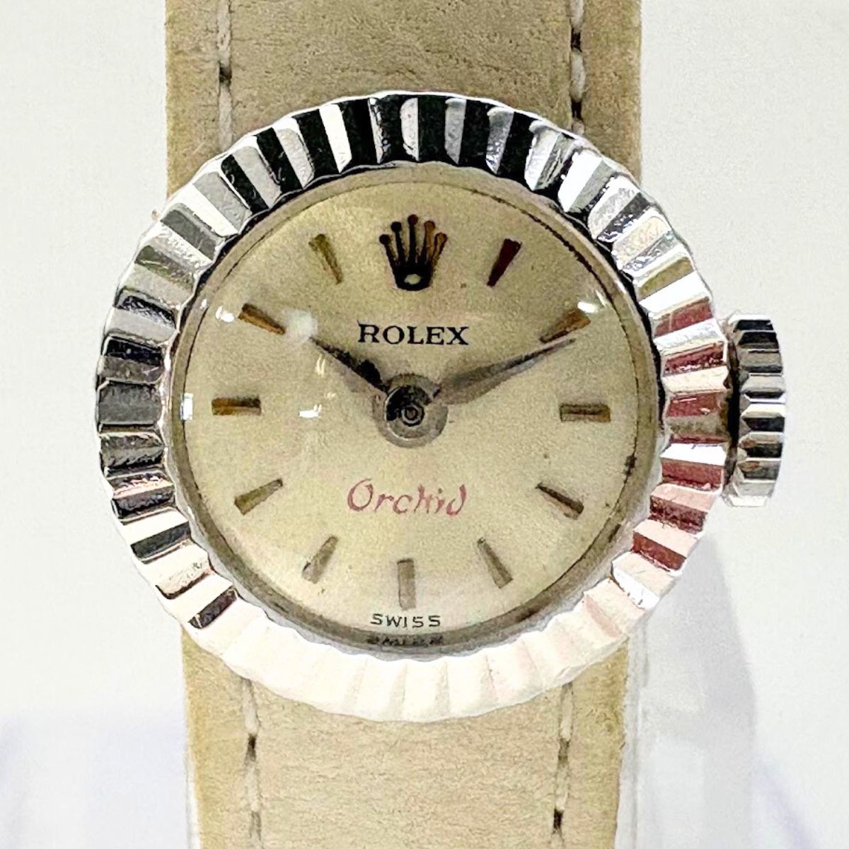 【中古】【替えベルト付】ロレックス オーキッド カメレオン Rolex 2059 フルーテッドベゼル ホワイトゴールド アンティーク 腕時計