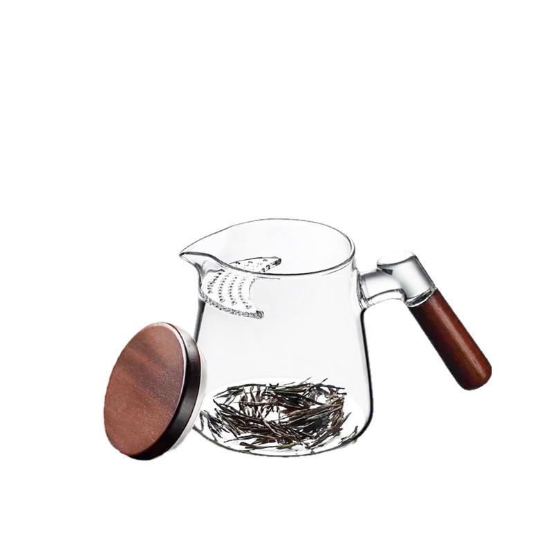 乐天商城 - MiniMood耐熱ガラス製ティーポット, 木製ハンドル, 一体型フィルター付き, 透明茶器
