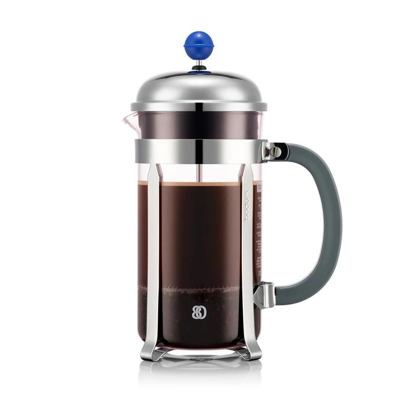 Rakuten - BODUM ボダム コーヒーメーカー コーヒープレス CHAMBORD シャンボール フレンチプレス コーヒーメーカー 1000ml 80周年 ピンク × ブルー × グレー ステンレスフィルター ガラスビーカー 浸漬