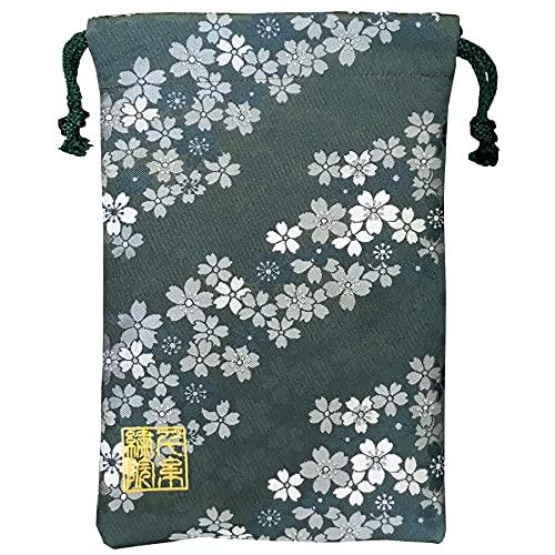 乐天商城 - 千糸繍院 西陣織 金襴 巾着袋（裏地付き） 青鈍桜 中サイズ