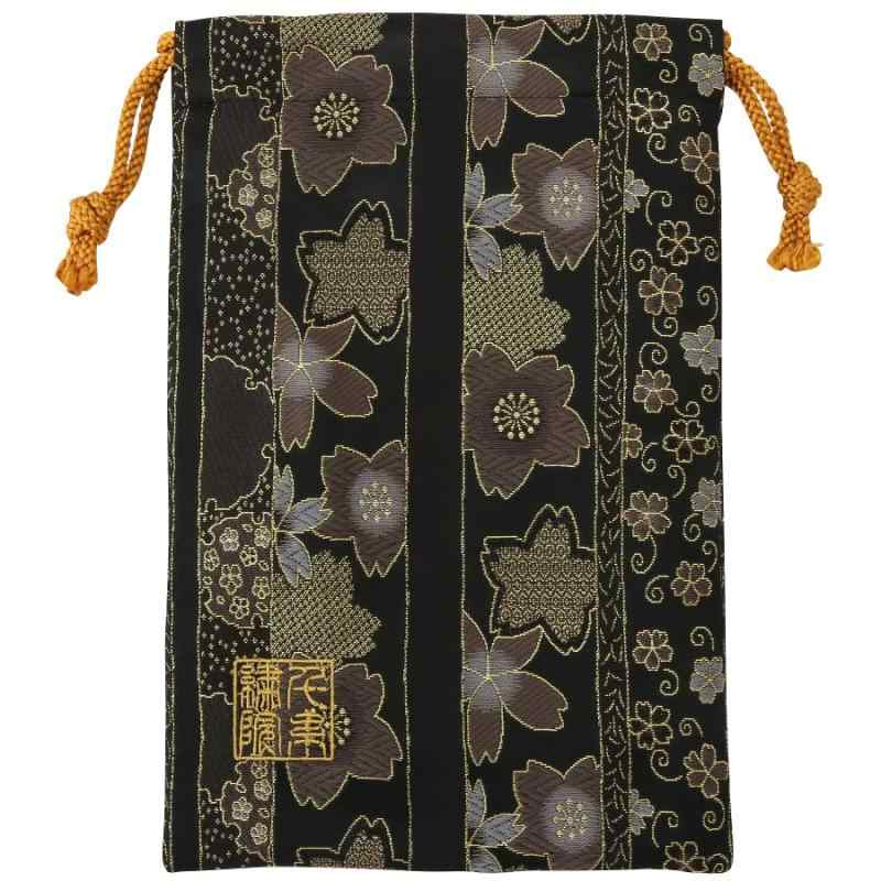 Rakuten - 千糸繍院 西陣織 金襴 巾着袋（裏地付き） 黒金縞櫻桜 中サイズ