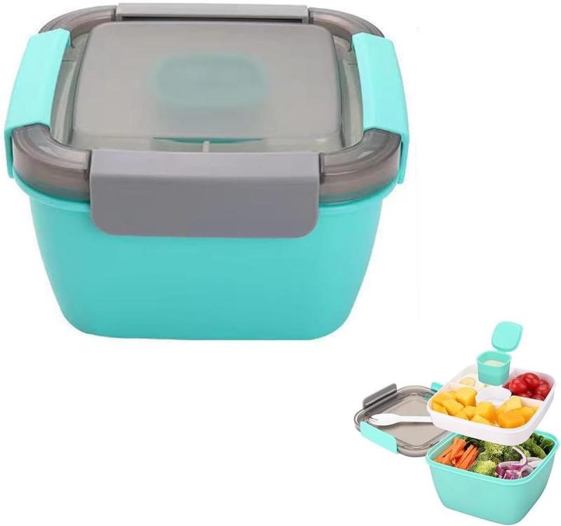 Rakuten - [EFFORTS]弁当箱 サラダランチコンテナ ポータブルサラダランチコンテナ ランチボックス 2段 大容量 子供 学生 男性 女性 通勤 通学 1100ml 大容量 漏れ防止 サラダランチコンテナ 外出用 電子レ