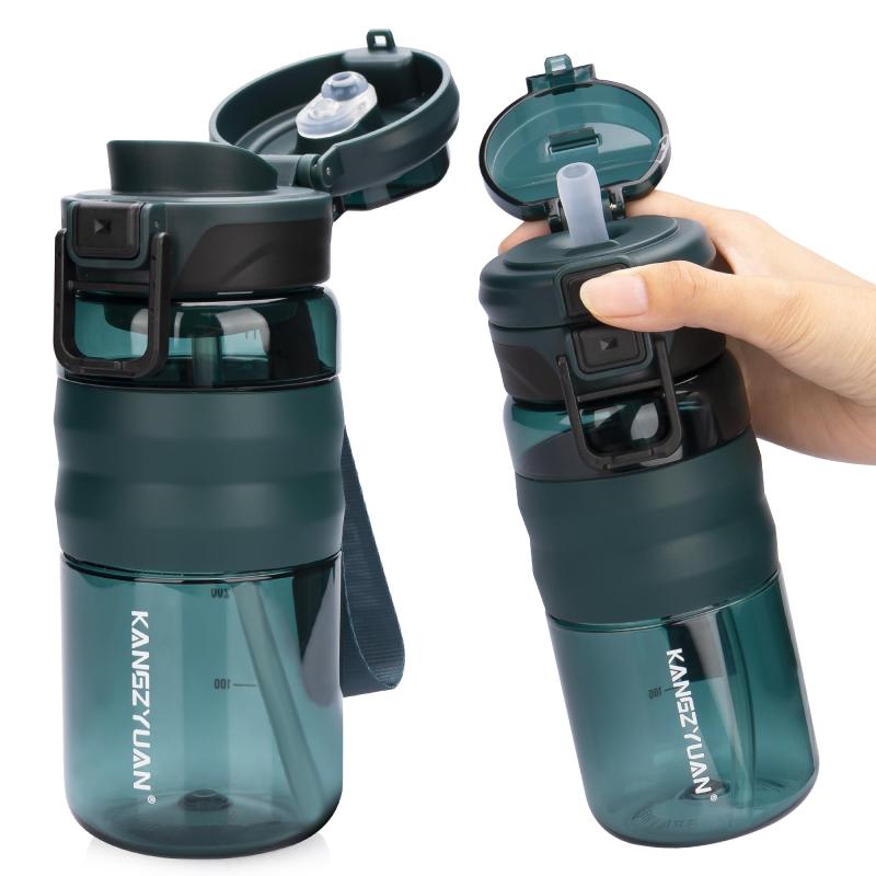 KZYBODY 水筒 ポータブ ストロー付き 取っ手付き 500ml 750mlスポーツウ ォーター ボトル プラスチックウ 超軽量 漏れ防止 耐熱 大人登山用 大人 子ども 男女兼用 使いやすさ 片手で開けられる
