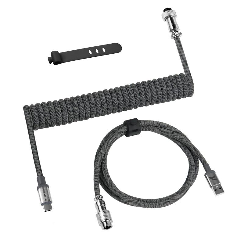 【高速8000Hz対応】 ATTACK SHARK C01Pro ゲーミングキーボード用コイルケーブル USB Type-C接続 超低遅延 ナイロン編組耐久 スマホ/タブレット充電対応 1.5m伸長 巻き戻し防止設計 信号安定化技術 パ