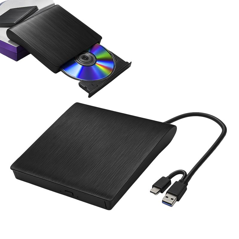 乐天商城 - 外付けDVDドライブ 高速読取・書込対応 8X DVD & 24X CD バスパワー給電 USB 2.0/3.0 & Type-C両対応 光学ドライブ コンパクト設計 (ブラック)