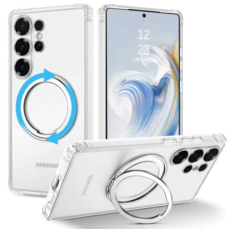 樂天商城 - DUEDUE Galaxy S25 Ultra ケース スタンド機能 120°開閉可能 360°回転可能 ギャラクシー S25 Ultra ケース ホワイト 半透明のデザイン MagSafe対応 マグネット搭載 指紋防止 耐衝撃 一体型 薄型 車載ホル