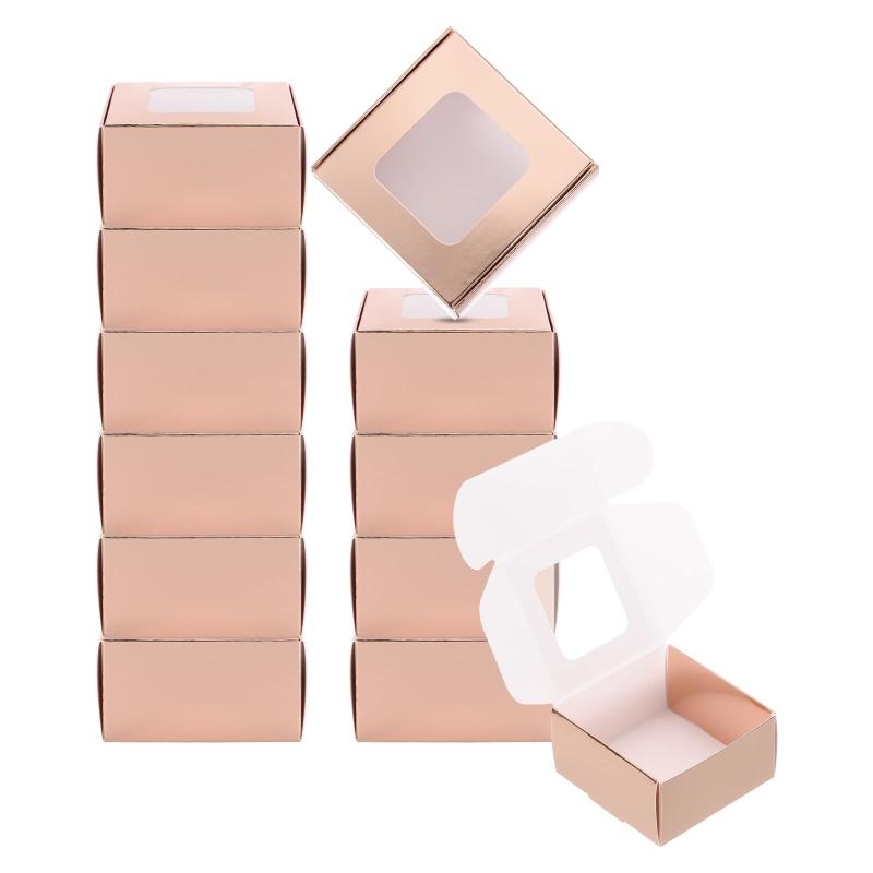 乐天商城 - PATIKIL 3x3x1.5インチ 窓付き 紙製 石けん ボックス 30個入り 手作り 石けん 箱 正方形 プレゼント 包装 箱 誕生日 クリスマス DIY クラフト ローズ金色