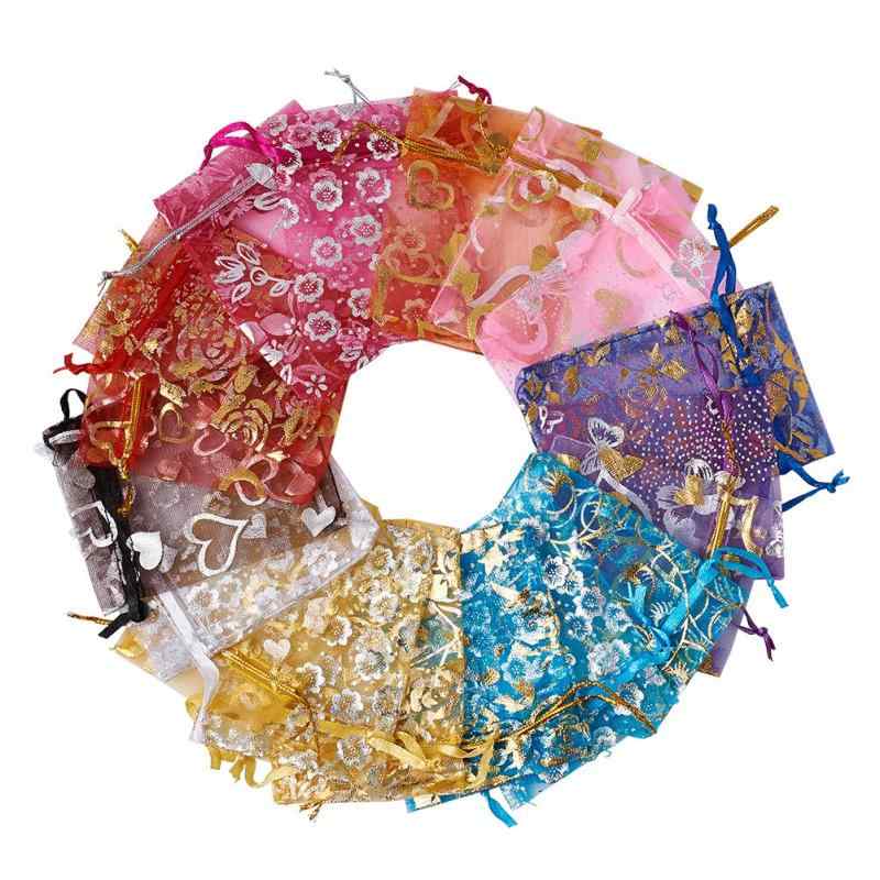 Rakuten - Beadthoven 200枚入り 7x9cm ゴールデン オーガンジー 巾着 ギフトバッグ 和風 ラッピング袋 紐付き ギフト用袋 小 包装袋 収納袋 オーガンザ袋 ギフト包装 無地 ジュエリーポーチ アクセサリーポ