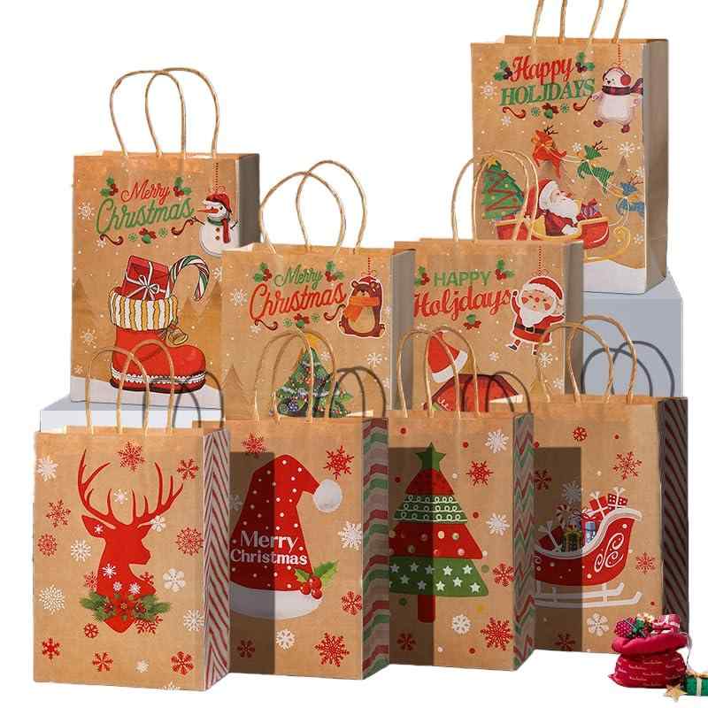 樂天商城 - 【2025年クリスマス 袋】クリスマス 手提げ紙袋 8枚セット マチあり 角底袋 小 ギフトバッグ ギフト袋 お菓子袋 プレゼントバッグ かわいい 丸紐 おしゃれ ラッピング袋 プレゼントバッグ（2