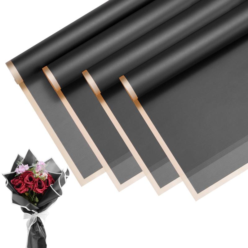 乐天商城 - M METERXITY 20シートの花束用ラッピングペーパー 23インチのダークブ ラ ックゴー ルドエッジ防水フラワーラッピングペーパー ウェディング/パーティー/誕生日/ギフトの花束包装DIY