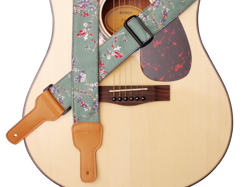 MUSIC FIRST 元のデザイン ビンテージ・スタイル 「梅の花」柔らかい綿とレザー製のギターストラップ，バンジョーストラップ