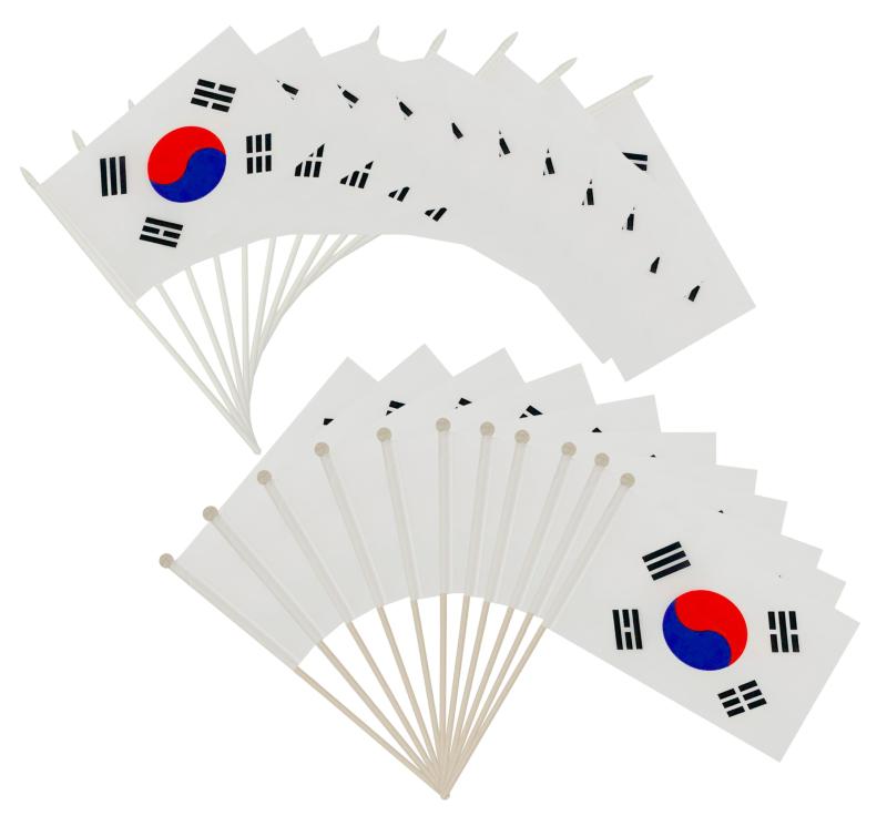 Rakuten - 手持ち式韓国国旗・手旗 14×21cm 約30cm棒付き・ポリエステル製 応援 観戦 運動会 文化祭 装飾用 10本セット＋1本おまけ