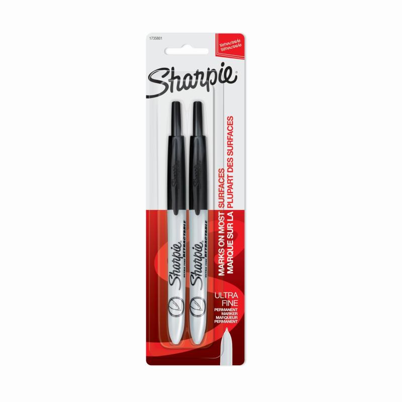 Sharpie Retractable Ultra Fine Point Permanent Markers, 2 Black Markers 1735801 