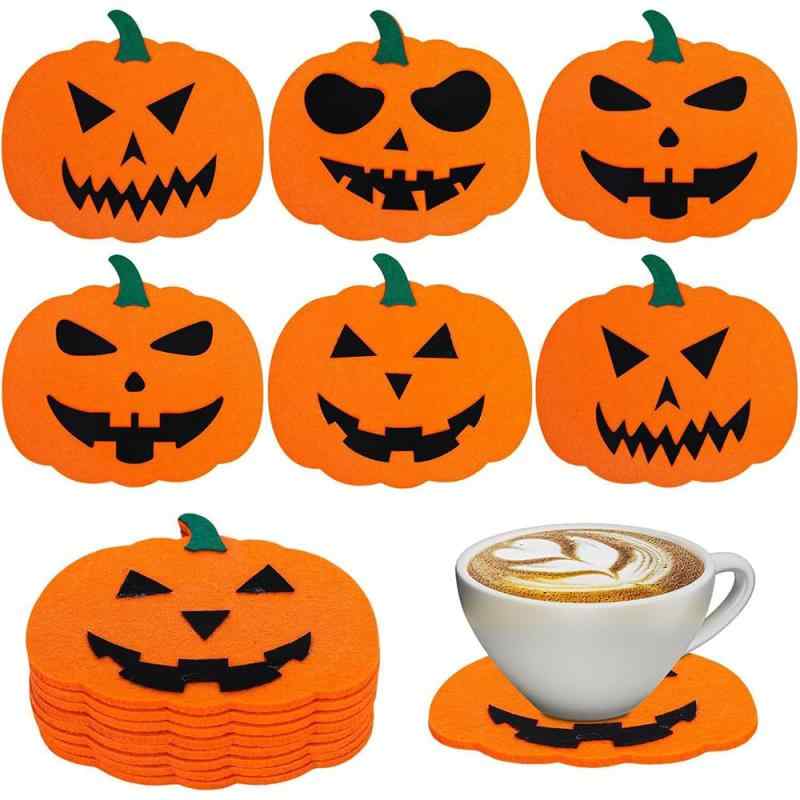 Rakuten - 【2024年ハロウィン飾り】6枚セット ハロウィン かぼちゃ フェルト コースター 装飾 滑り止め 耐熱 カップマット ホーム キッチン オフィス 飲み物 コーヒーカップ グラス カップ コースター