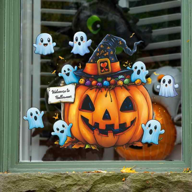 乐天商城 - ハロウィン ウィンドウデコレーション, ジャックオーランタンとゴースト, 窓用装飾ステッカー