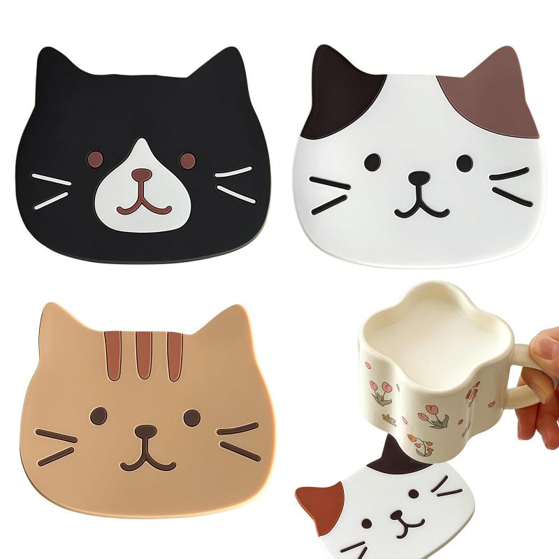 Getrays 猫 コースター 3個セット シリコン製 、コップ敷き