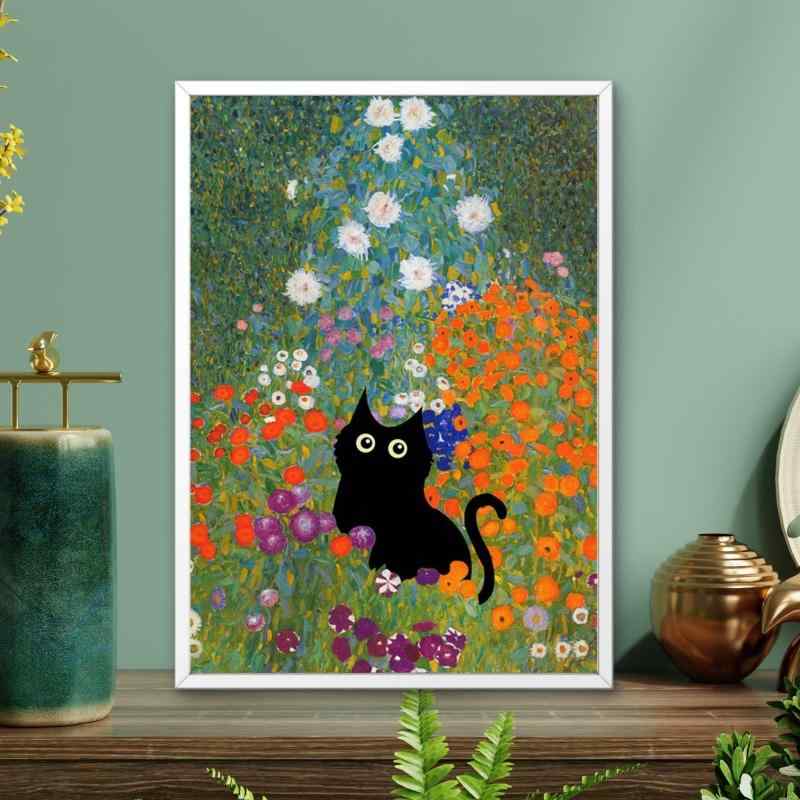Rakuten - サラデママ アートポスター 黒猫 20×30cm A4サイズ カフェ風 インテリア モネ＆ゴッホ風 フレーム別売