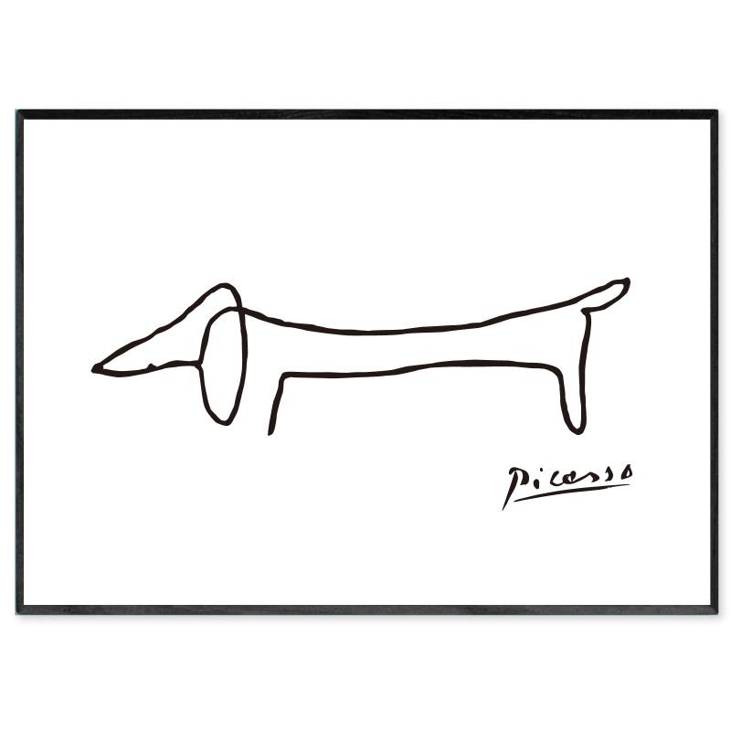 ピカソ ポスター 犬の絵 A4 SQIP (スキップ) ラインアート かわいい リトグラフ 線画 モノクロ 絵画 絵 北欧 おしゃれ インテリア スケッチ 壁アート 抽象画 ワンストローク 絵 寝室 家 装飾 021