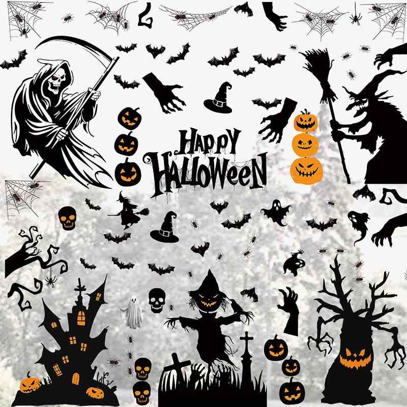 Renjzle ハロウィン 窓ステッカー 静電ステッカー 99pcs 入り 剥がせる 汚れない halloween ガラス装飾 部屋飾り パーティー用 静電気シール 窓装飾【99種のハロウィン要素で雰囲気MAX】6枚組みで総計99個のデザインを収録。コウモリ、幽霊、魔女、ドクロ、カボチャなど人気のハロウィンアイテムが網羅され、単品あたり約20×30cmのサイズで、組み合わせ自由に装飾可能。子供から大人まで楽しめるバラエティに富んだデザインで、いつもとは違う独特の雰囲気を演出。​【高品質PVC素材で耐久性に優れ】環境に配慮したPVCを採用し、耐湿性・耐衝撃性に優れた構造に。室内はもちろん、屋外のガラス面でも長期間使用可能。色褪せが少なく、数年経っても鮮やかな色彩を維持。無害素材を使用しているので、子供が触れても安心。​【静電気吸着で跡残りゼロ】接着剤を使用しない静電気方式のため、ガラスや壁面に貼っても汚れや剥がし跡が残りません。賃貸住宅でも安心して使用可能。貼り直しも簡単で、位置調整が自由。水気を少し残して貼ると、泡の発生を抑えて密着性がアップ。​【多場面で活躍する装飾アイテム】家庭の窓や部屋の装飾はもちろん、パーティー会場、ショップのショーウィンドウ、お化け屋敷の演出に最適。背景に使っても注目度UP。シーズンが過ぎたら簡単に取り外して収納でき、来年も再利用可能で経済的。​【簡単操作で誰でも楽しめる】準備はガラスを拭くだけ。専門知識不要で、子供でも簡単に貼れる操作性。家族で一緒に装飾を楽しむことで、ハロウィンの期待感をさらに高めることができる。パーティーの前に短時間で雰囲気づくりが可能。