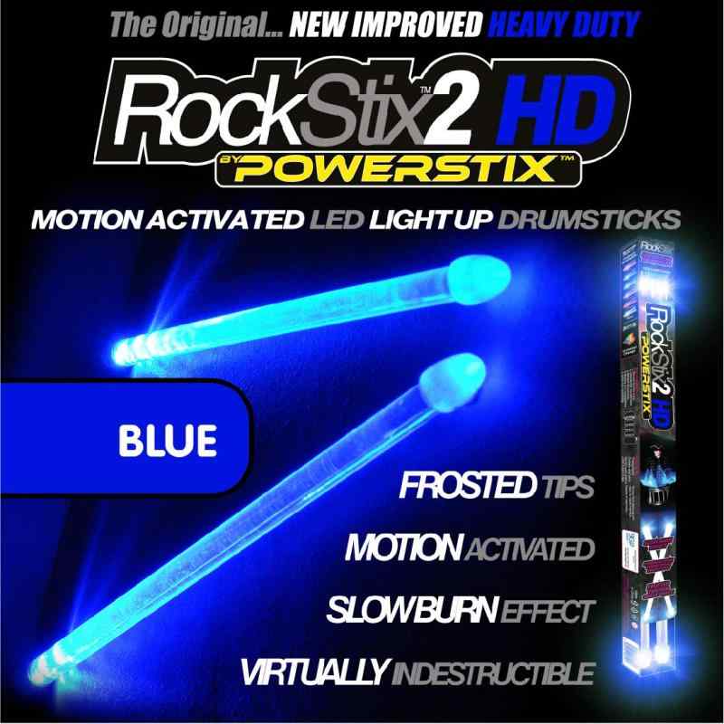 ROCKSTIX 2 HD BLUE, BRIGHT LED LIGHT UP DRUMSTICKS, with fade effect, Set your gig on fire (BLUE ROCKSTIX)