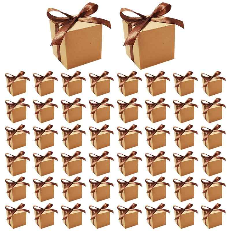 Rakuten - ギフトボックス プレゼントボックス ラッピング 箱 紙製ミニボックス 5.5×5.5×5.5cm 50個セット リボン付き ラッピング用 小物・お菓子収納 パーティー 誕生日 結婚式 イースター クリスマス