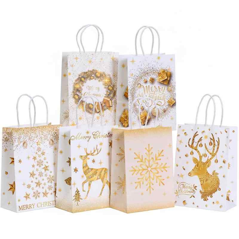 moin moin ラッピング クリスマス 紙袋 手提げ袋 クラフト ブラウン 8種 セット 22×24.5×10cm / 美麗 ギフト プレゼント X'mas サンタさん トナカイ ツリー レッド グリーン ストライプ 英字 おしゃ