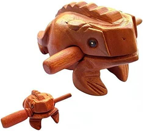 乐天商城 - 木製 カエル ミニ ギロ ドラム 音が出る かえる 手作り打楽器 楽器 かえる 鳴き声 縁起物 （2個 XXL Size & S Size）